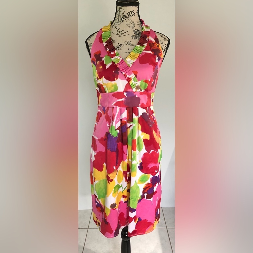 Blu Sage Halter Dress, size 4, multi coloured